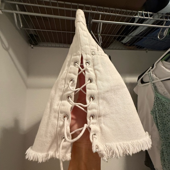 PacSun White Jean Shorts Distressed High-Waisted - Picture 2 of 3